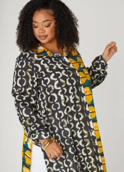 Sale Ashley Stewart Abstract Cotton Duster Shirt Multi