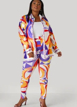 Fashion Ashley Stewart Abstract Print Satin Shirt Multi
