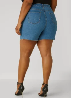 Best Ashley Stewart Bandana Print Denim Shorts Denim Blue