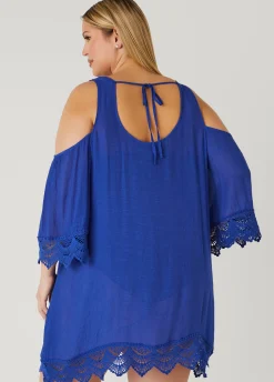 Best Ashley Stewart Beach Break Cold Shoulder Cover Up Blue