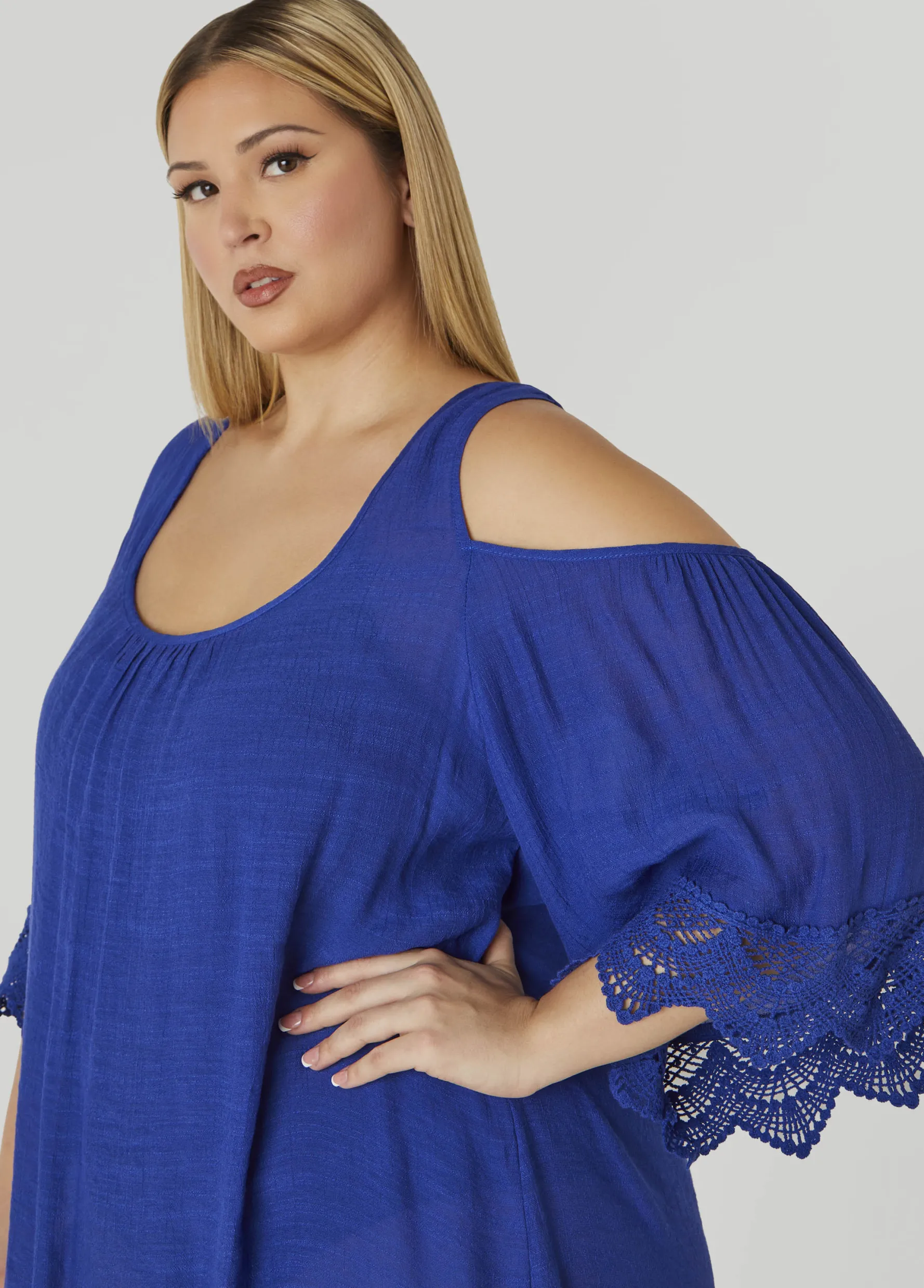 Best Ashley Stewart Beach Break Cold Shoulder Cover Up Blue