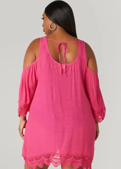 Hot Ashley Stewart Beach Break Crochet Trim Cover Up Pink