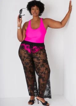New Ashley Stewart Beach Break Mesh Cover Up Pants Black