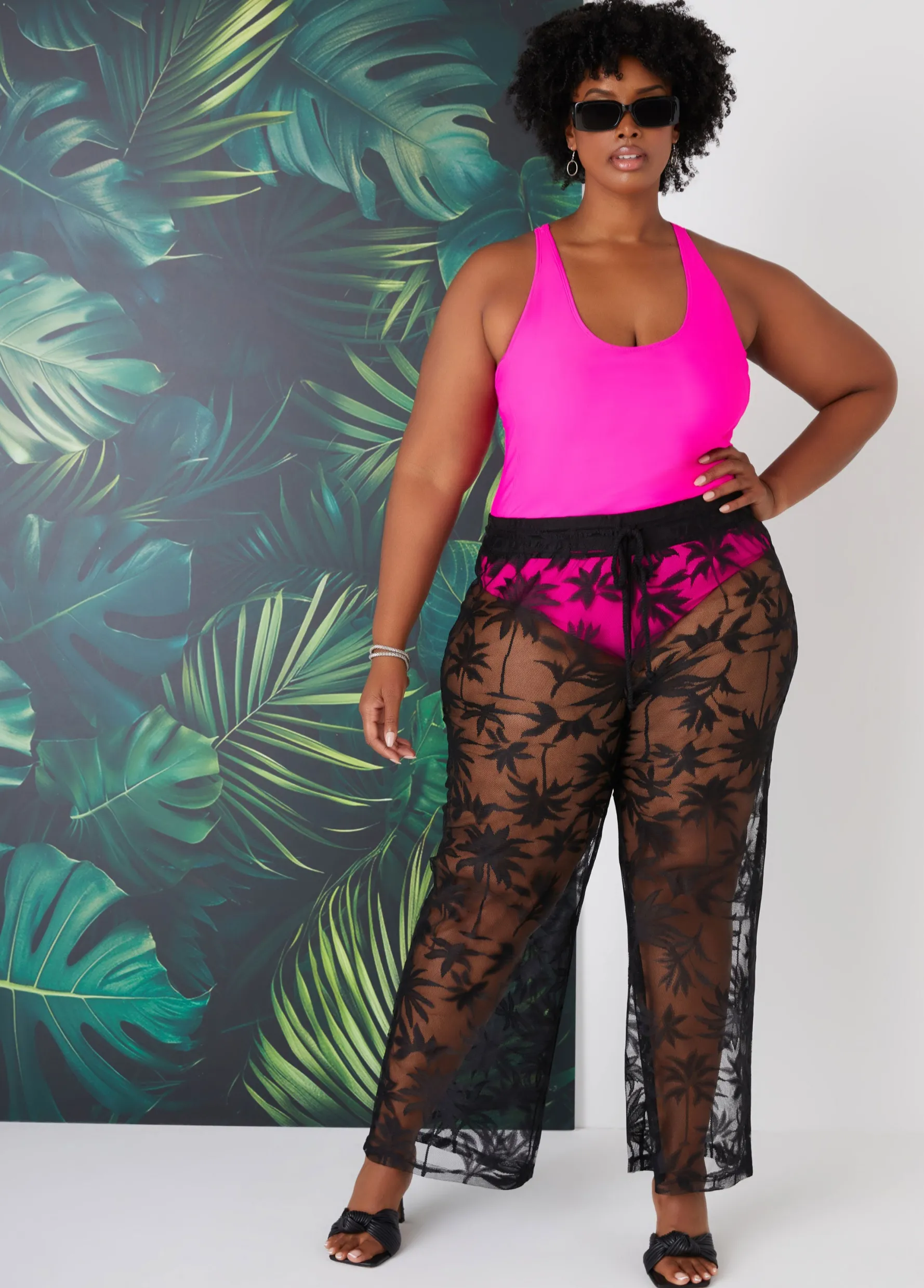 New Ashley Stewart Beach Break Mesh Cover Up Pants Black