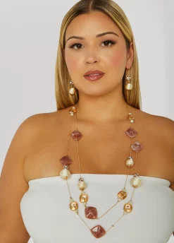 Outlet Ashley Stewart Bead And Stone Necklace Set Bridal Rose