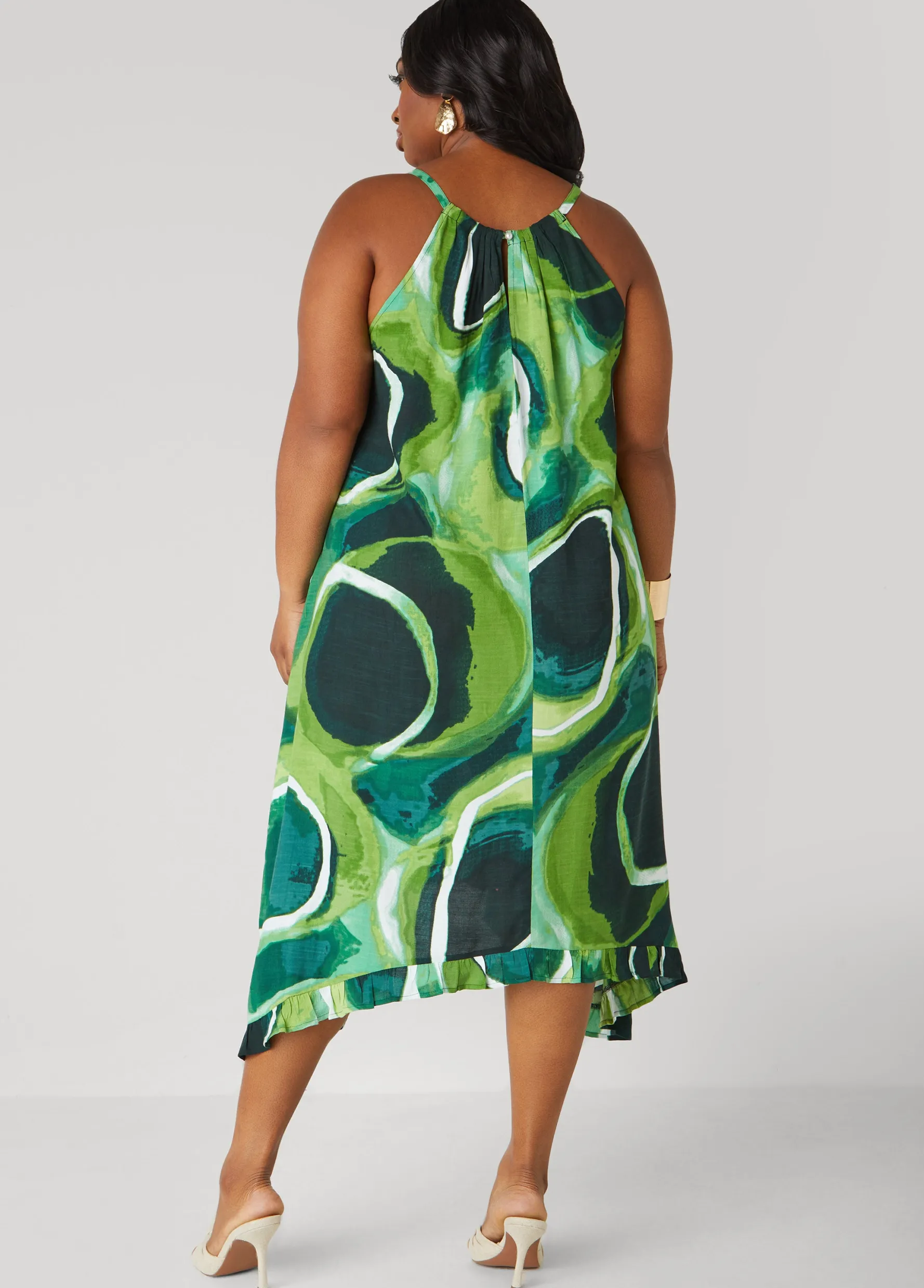 Fashion Ashley Stewart Beaded Watercolor Sharkbite Dress MOSS