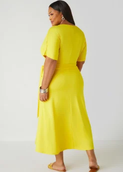 Sale Ashley Stewart Belted Faux Wrap Midi Dress