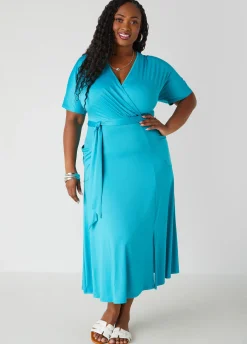 Sale Ashley Stewart Belted Faux Wrap Midi Dress