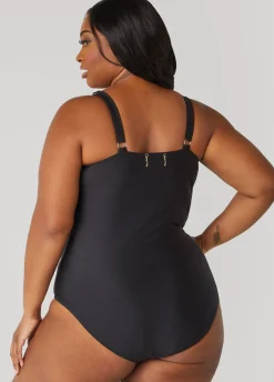 New Ashley Stewart Betsey Johnson Gathered Swimsuit Black