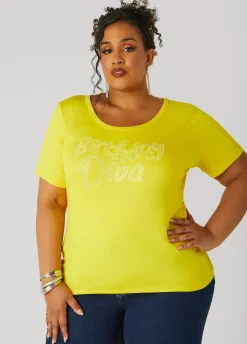 Outlet Ashley Stewart Birthday Diva Crystal Tee Yellow