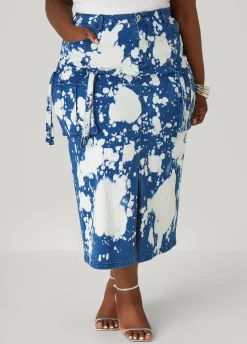 Sale Ashley Stewart Bleached Denim Maxi Cargo Skirt Dk Wash
