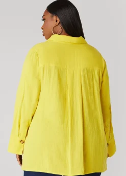 Sale Ashley Stewart Button Detailed Cotton Gauze Shirt