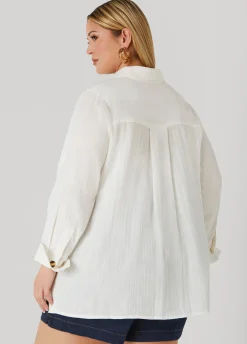 Sale Ashley Stewart Button Detailed Cotton Gauze Shirt
