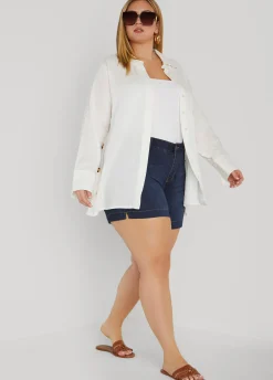 Sale Ashley Stewart Button Detailed Cotton Gauze Shirt