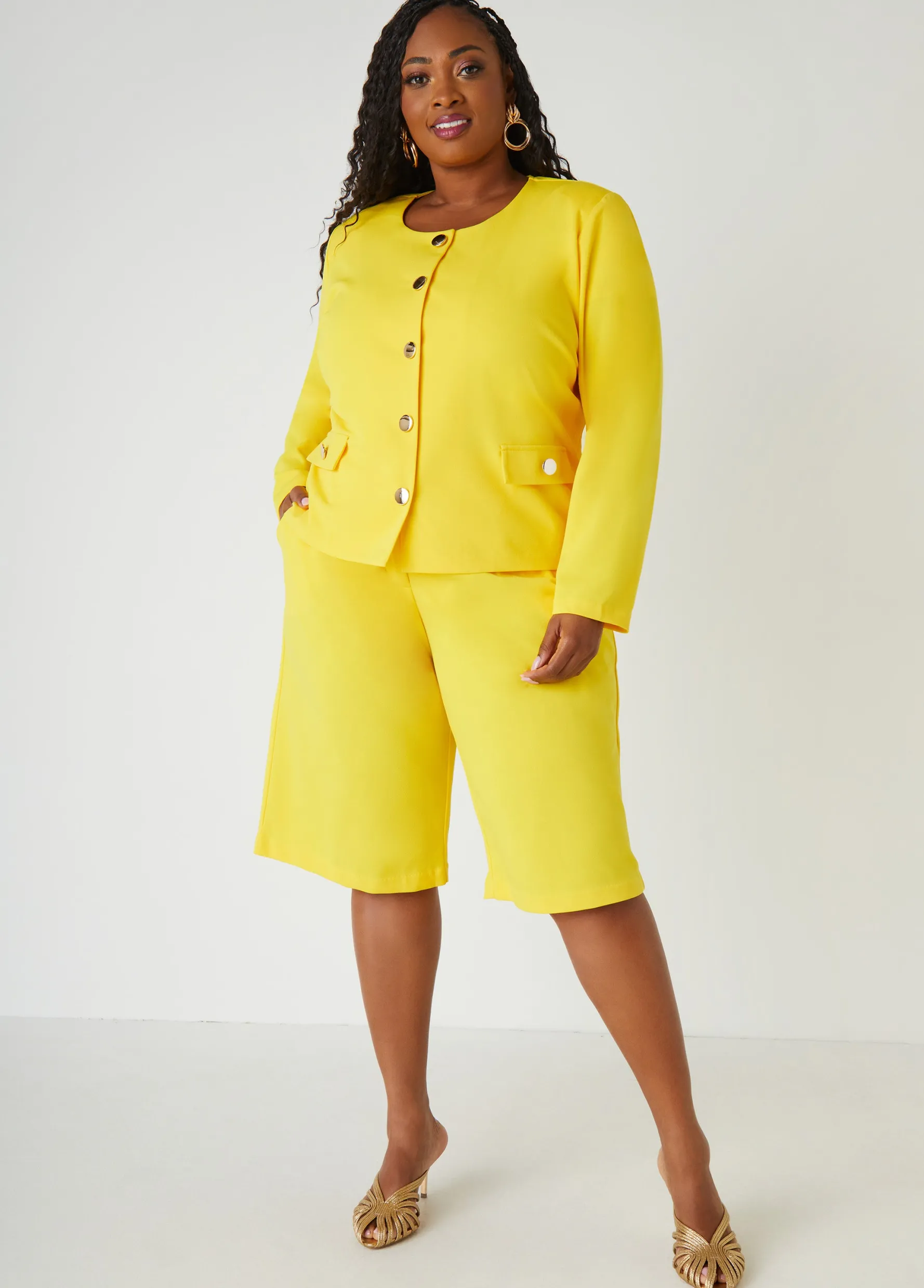 Clearance Ashley Stewart Button Detailed Crepe Jacket