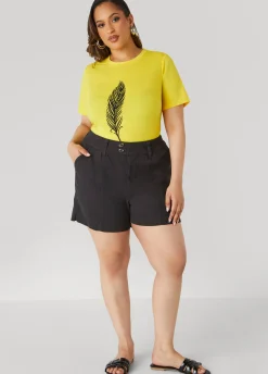 Sale Ashley Stewart Button Front Denim Shorts Black