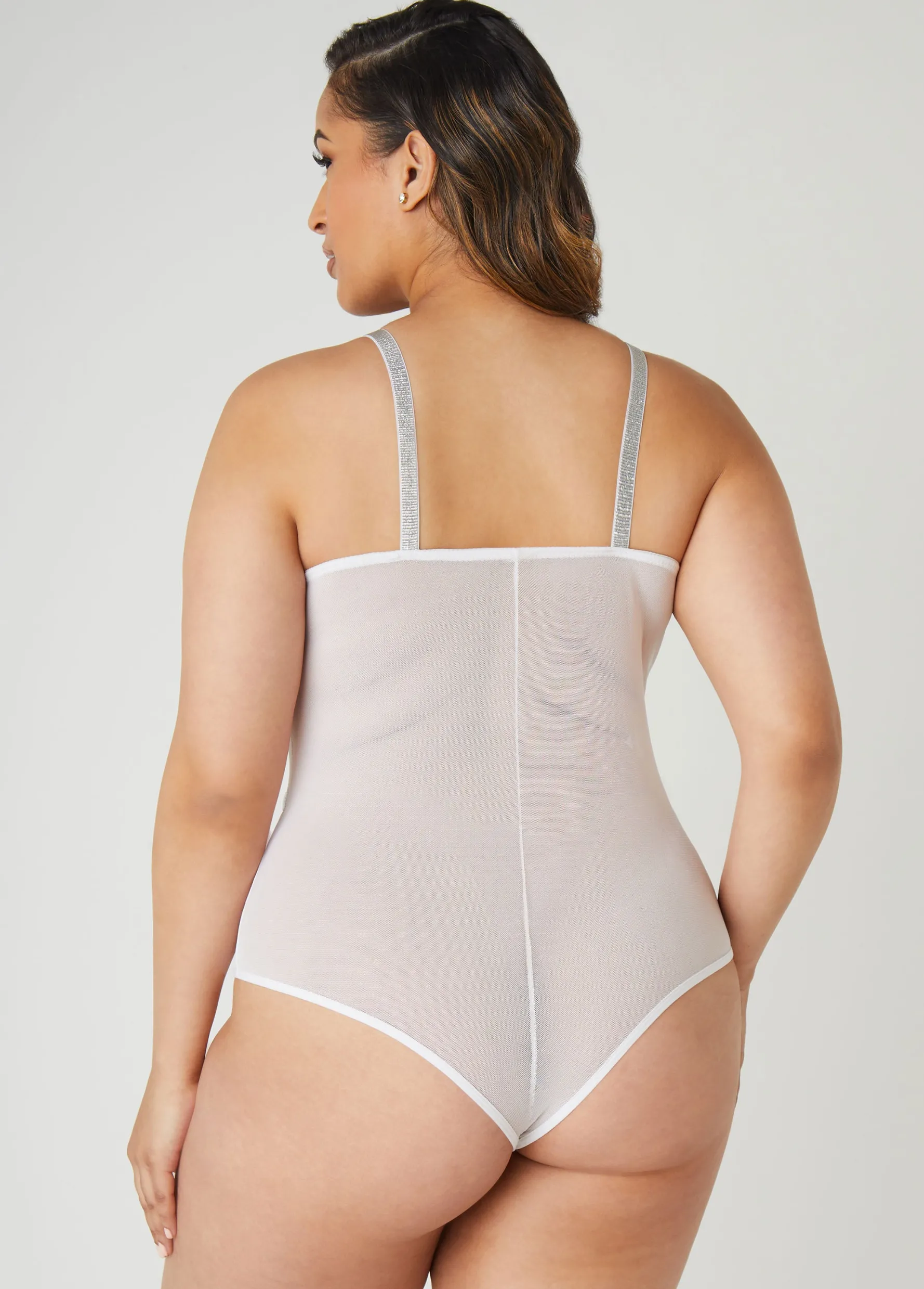 Sale Ashley Stewart Caged Lace And Mesh Bodysuit White