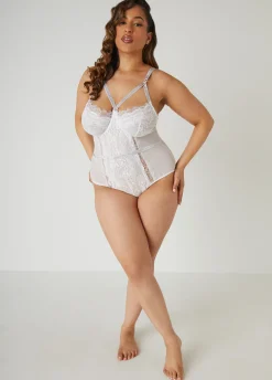 Sale Ashley Stewart Caged Lace And Mesh Bodysuit White