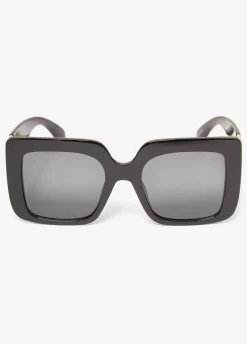New Ashley Stewart Chain Trimmed Square Sunglasses Black