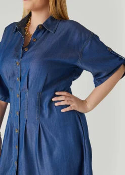 Discount Ashley Stewart Chambray A Line Shirtdress Denim