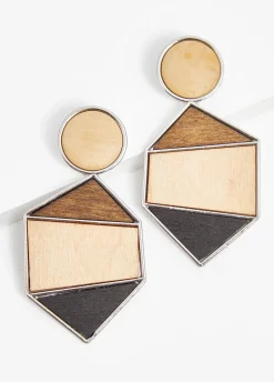 Outlet Ashley Stewart Colorblock Wood Earrings Brown