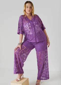 Hot Ashley Stewart Corded Lace Shirt Purple Magic
