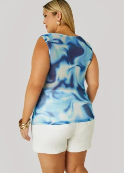 Fashion Ashley Stewart Cowl Neck Watercolor Mesh Top Multi