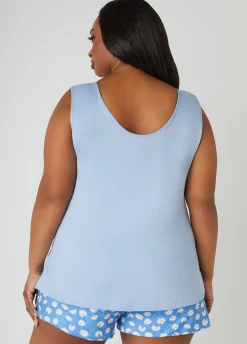 New Ashley Stewart Cozy Couture Love Shorts Set Blue