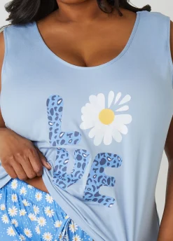 New Ashley Stewart Cozy Couture Love Shorts Set Blue