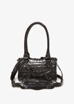 Best Ashley Stewart Croc Effect Fauc Leather Satchel Black