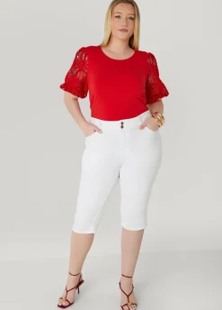 Best Ashley Stewart Crochet Sleeved Jersey Tee Aura Orange