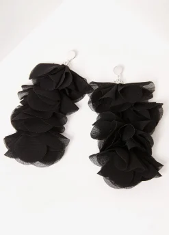 Hot Ashley Stewart Crystal & Chiffon Earrings Black