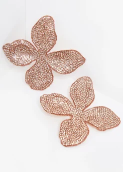 Discount Ashley Stewart Crystal And Bead Flower Earrings Champagne