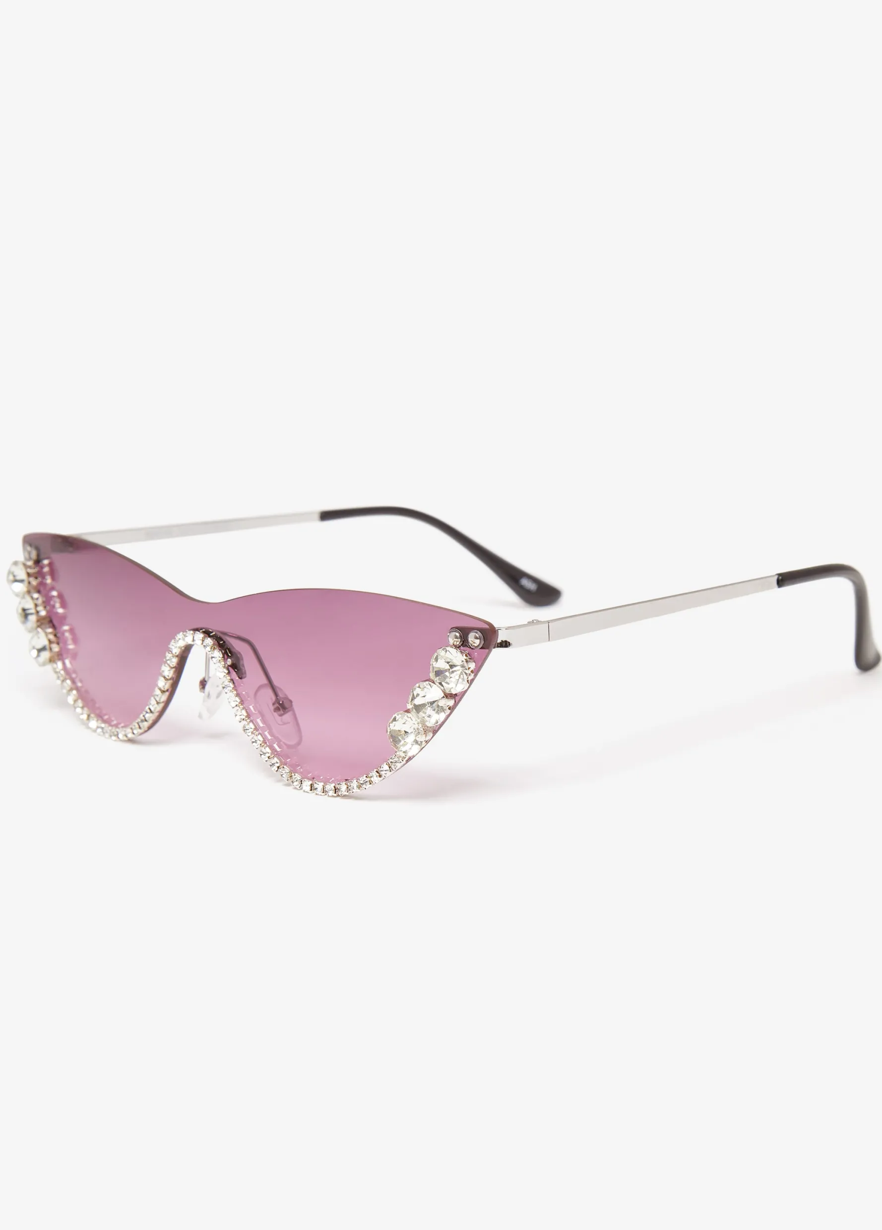 Hot Ashley Stewart Crystal Cat Eye Sunglasses Silver