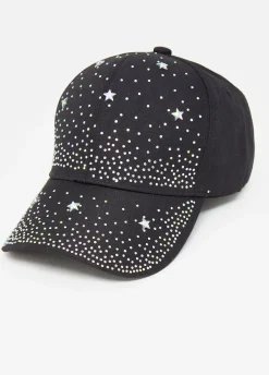 Clearance Ashley Stewart Crystal Denim Baseball Hat Black