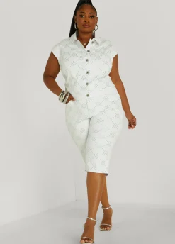 Sale Ashley Stewart Crystal Denim Capris White
