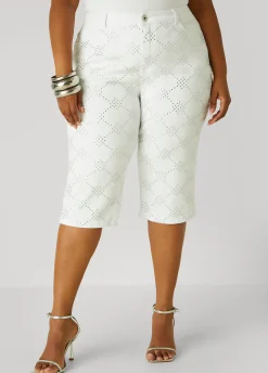 Sale Ashley Stewart Crystal Denim Capris White