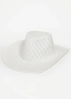 Sale Ashley Stewart Crystal Denim Cowboy Hat White