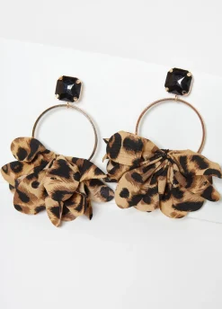 Online Ashley Stewart Crystal Leopard Hoop Earrings Brown Animal