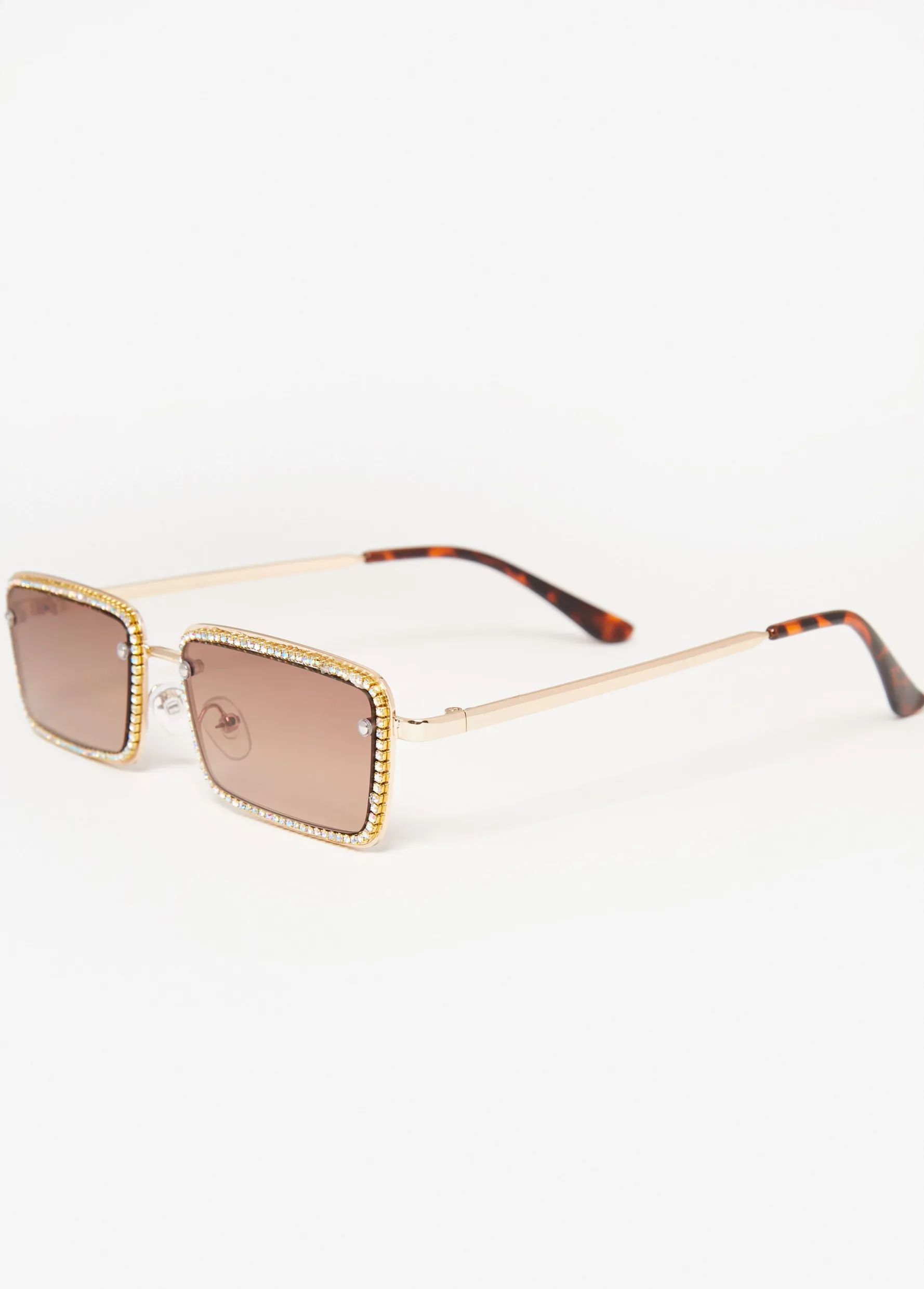 Best Ashley Stewart Crystal Rectangle Sunglasses Gold