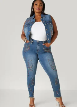 Hot Ashley Stewart Crystal Skinny Jeans Medium Blue