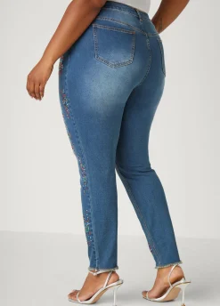 Hot Ashley Stewart Crystal Skinny Jeans Medium Blue