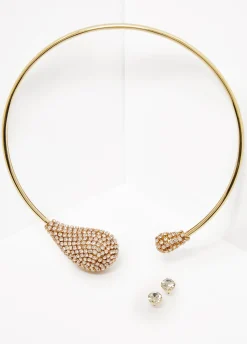 Clearance Ashley Stewart Crystal Teardrop Collar Set Gold