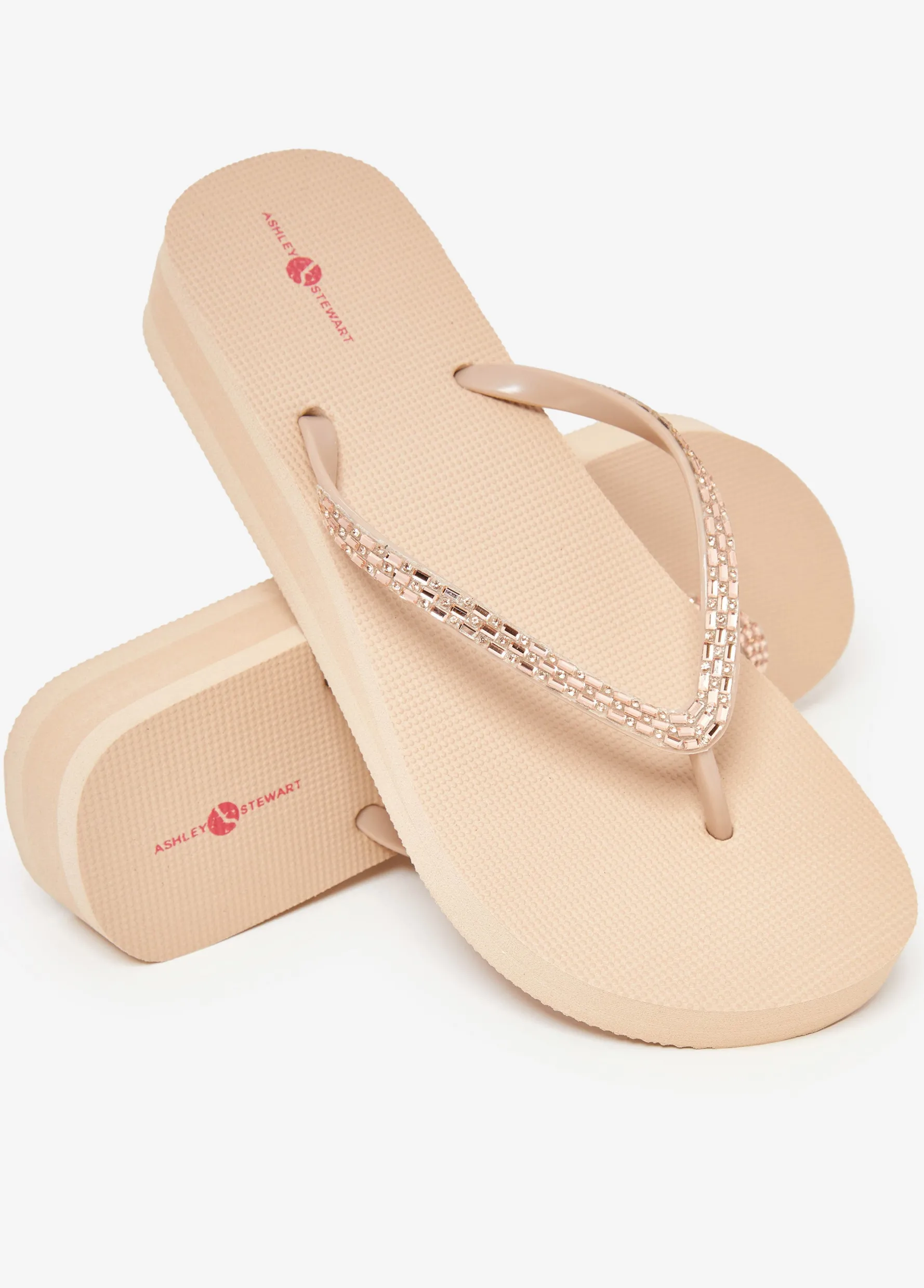 Sale Ashley Stewart Crystal Wedge Flip Flops