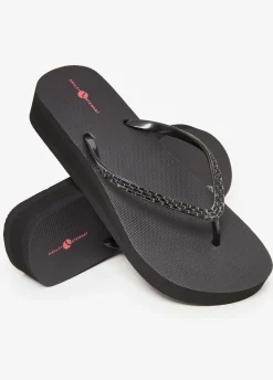 Sale Ashley Stewart Crystal Wedge Flip Flops