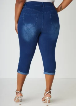 Clearance Ashley Stewart Cuffed Crystal Denim Capris