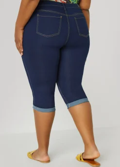 Clearance Ashley Stewart Cuffed Mid Rise Denim Capris Dk Rinse