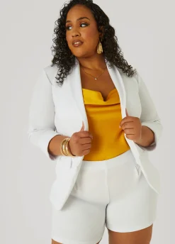 New Ashley Stewart Cuffed Open Front Blazer