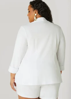 New Ashley Stewart Cuffed Open Front Blazer