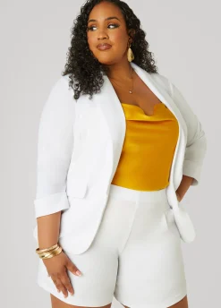 New Ashley Stewart Cuffed Open Front Blazer